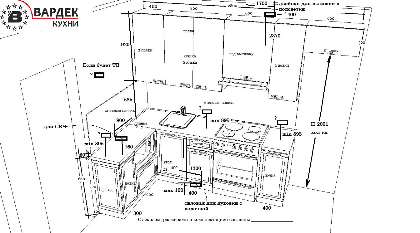 схема электрики для кухни Вардек