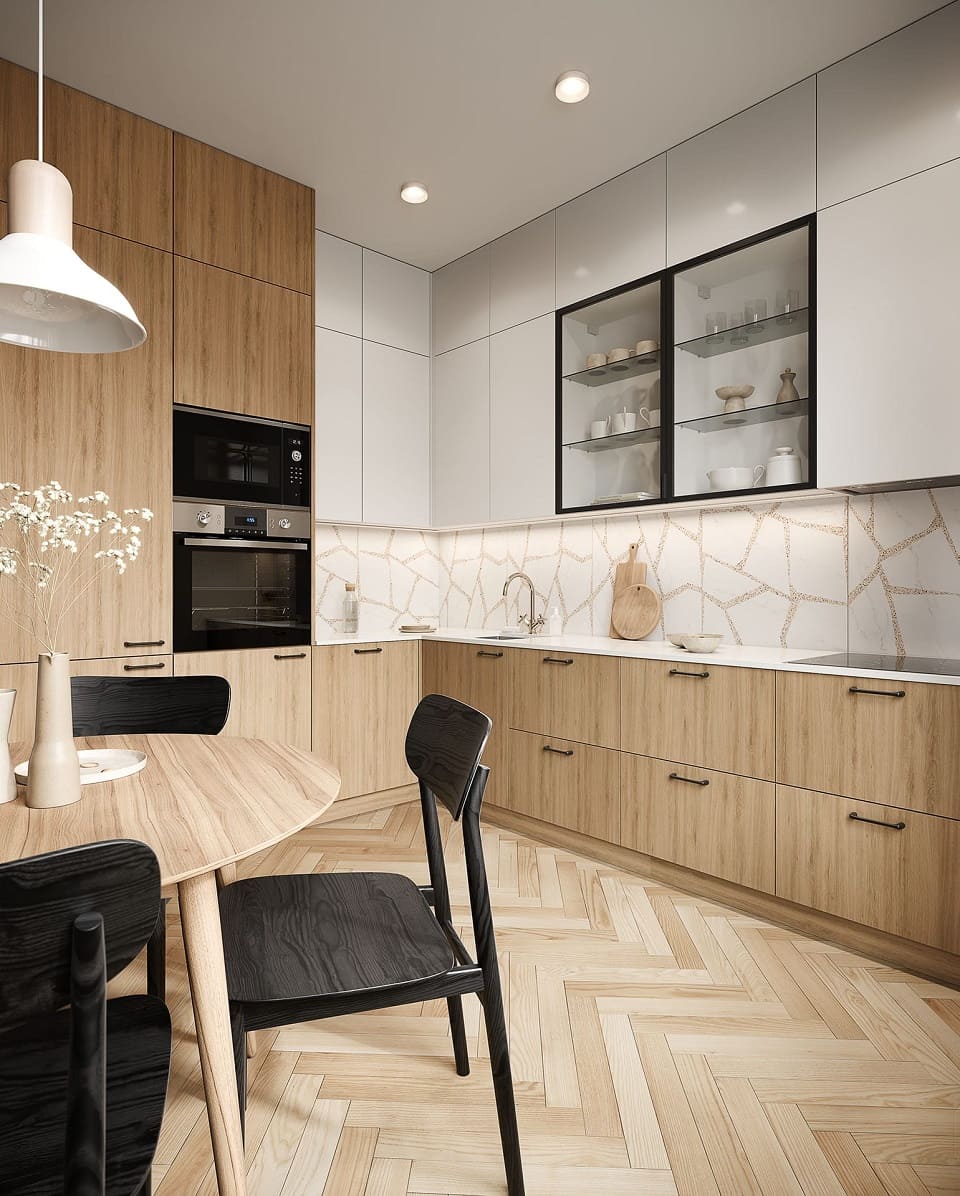 угловая высокая кухня