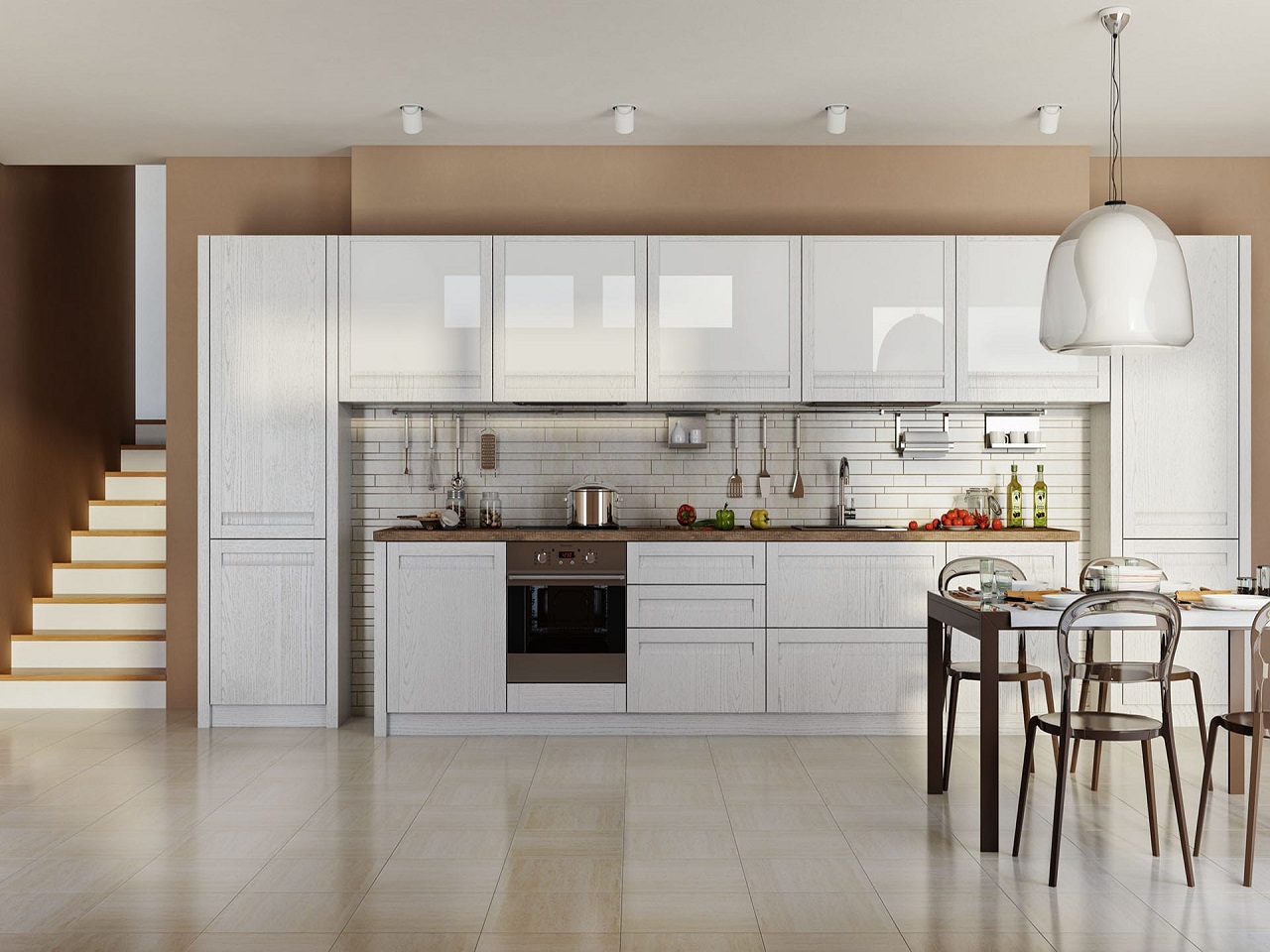 Белая прямая кухня премиум